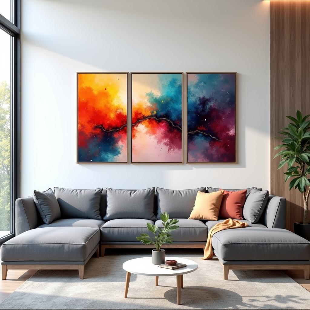 Large 3 Panel Wall Art in a Living Room