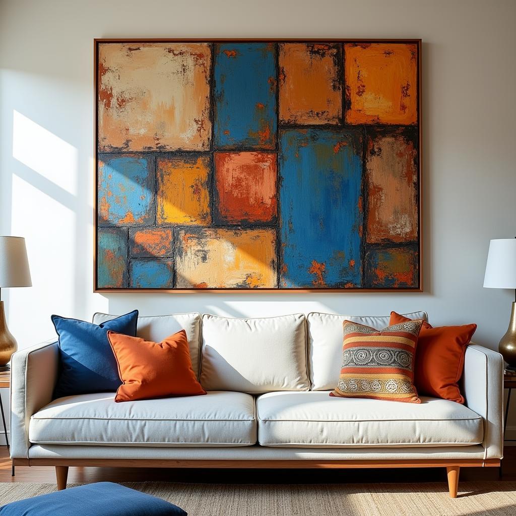 Large African Abstract Canvas in a Living Room Setting