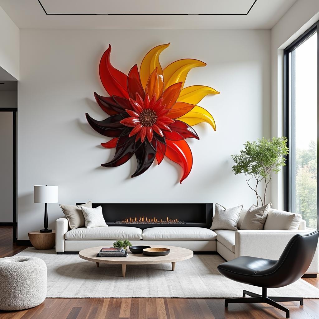 Large Art Glass Sculpture in a Modern Living Room