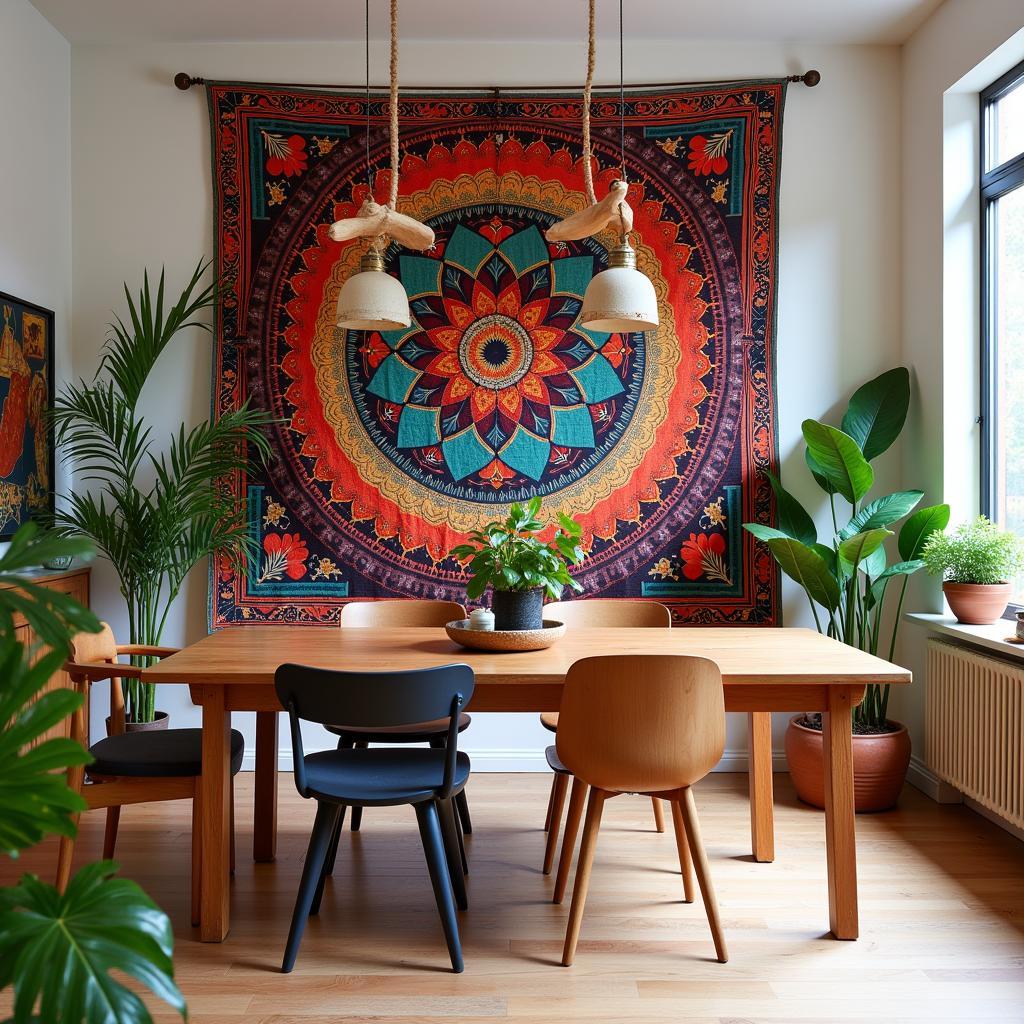 Large Boho Wall Art in a Dining Room Setting