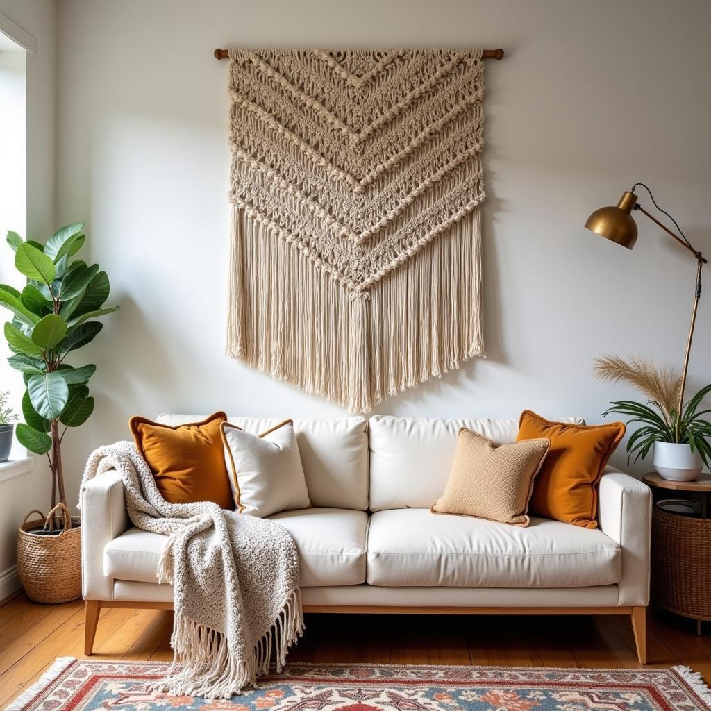 Large Boho Wall Art in a Living Room