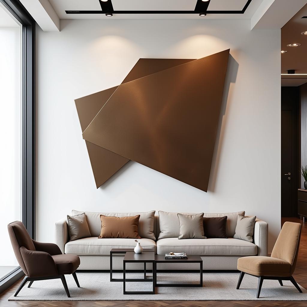 Large Bronze Wall Art: Geometric Design in a Contemporary Office Space