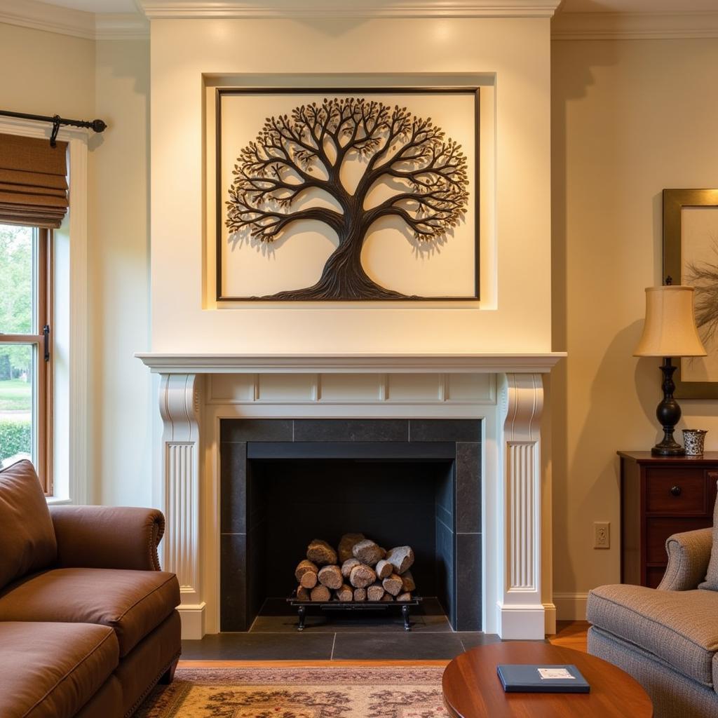 Large Bronze Wall Art: Nature-Inspired Design in a Traditional Living Room