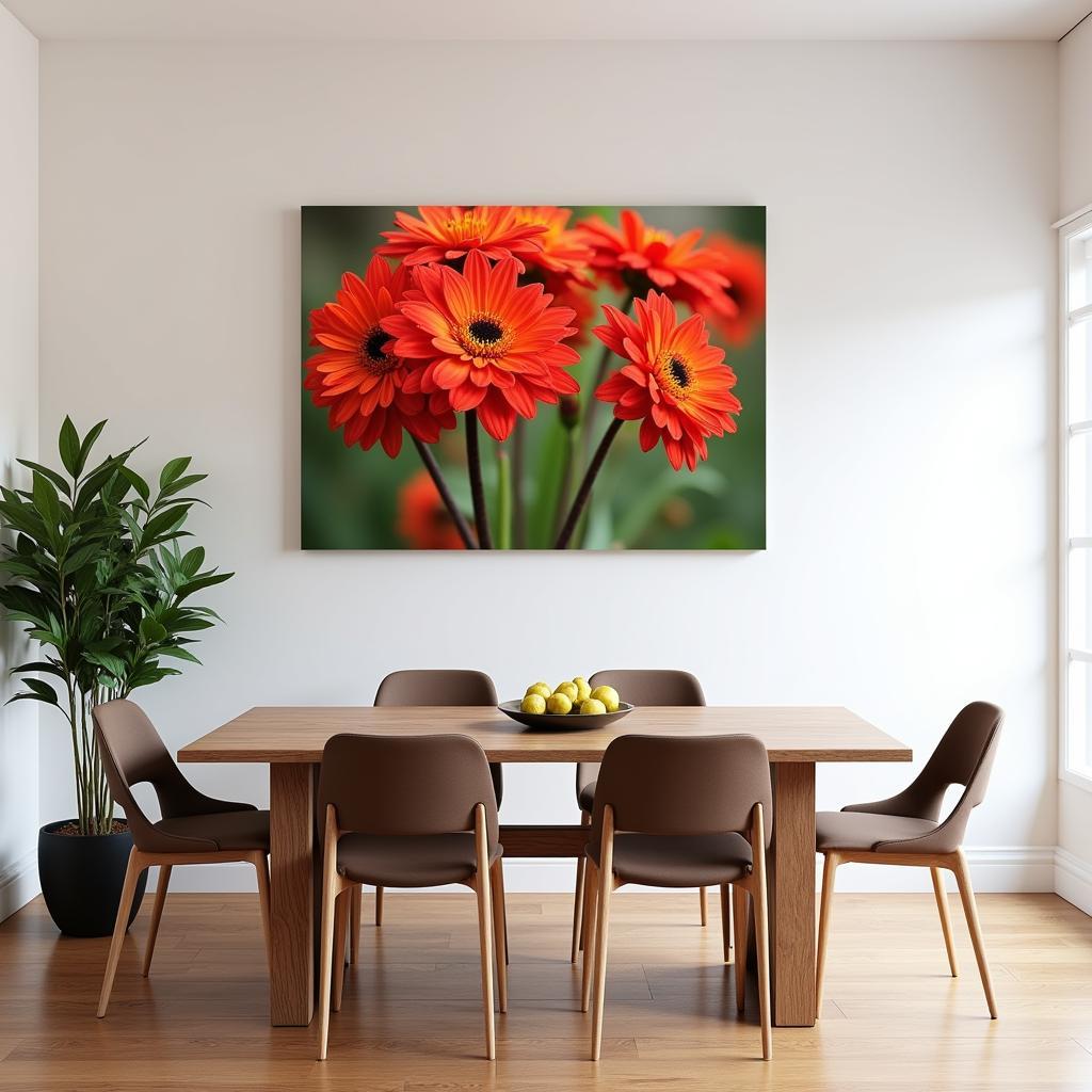 Large Flower Canvas Wall Art in a Dining Room