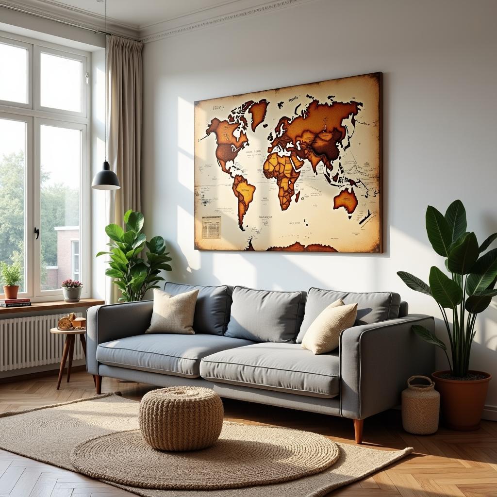 Large Map Wall Art in Living Room