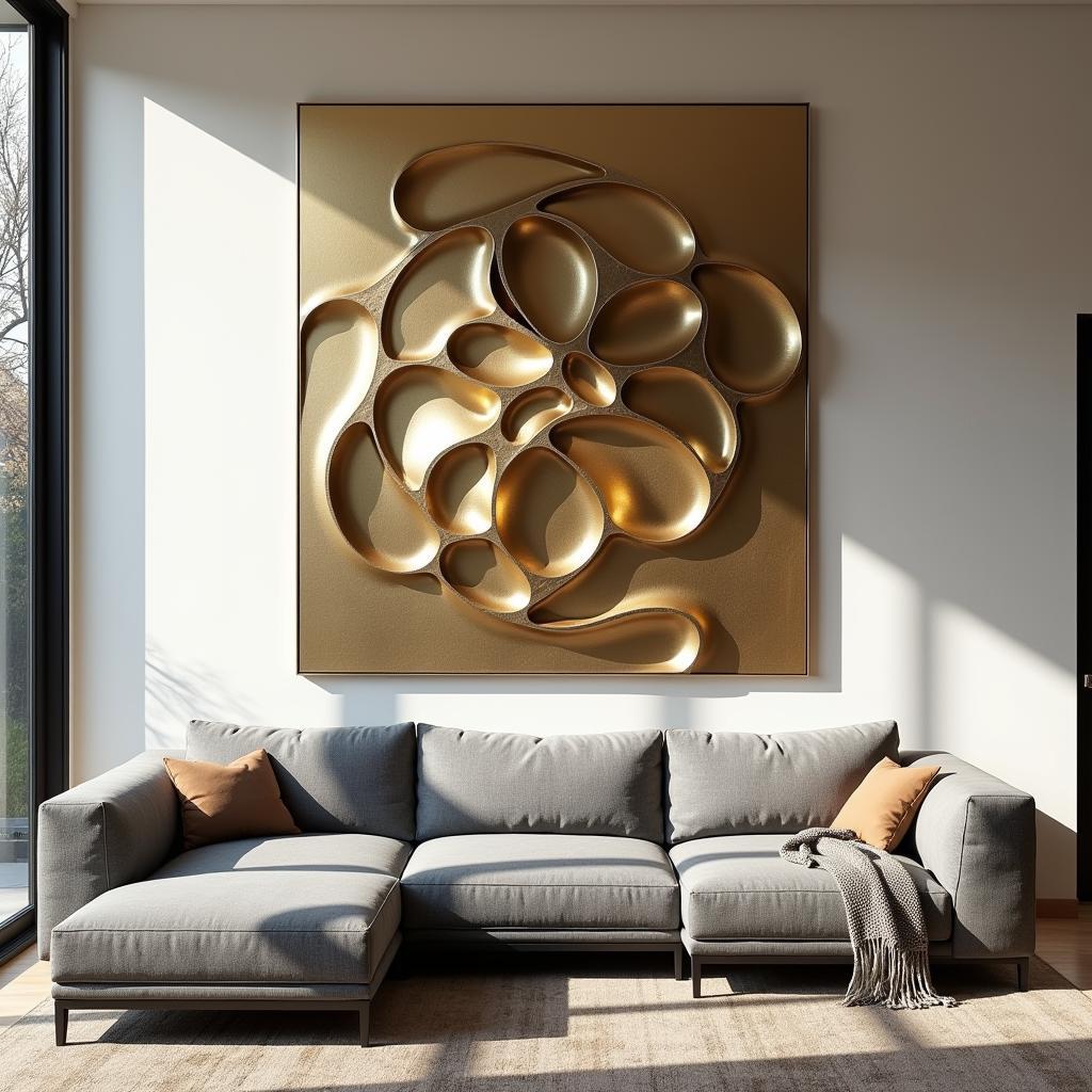 Large metal abstract wall art adds a touch of modern elegance to a living room