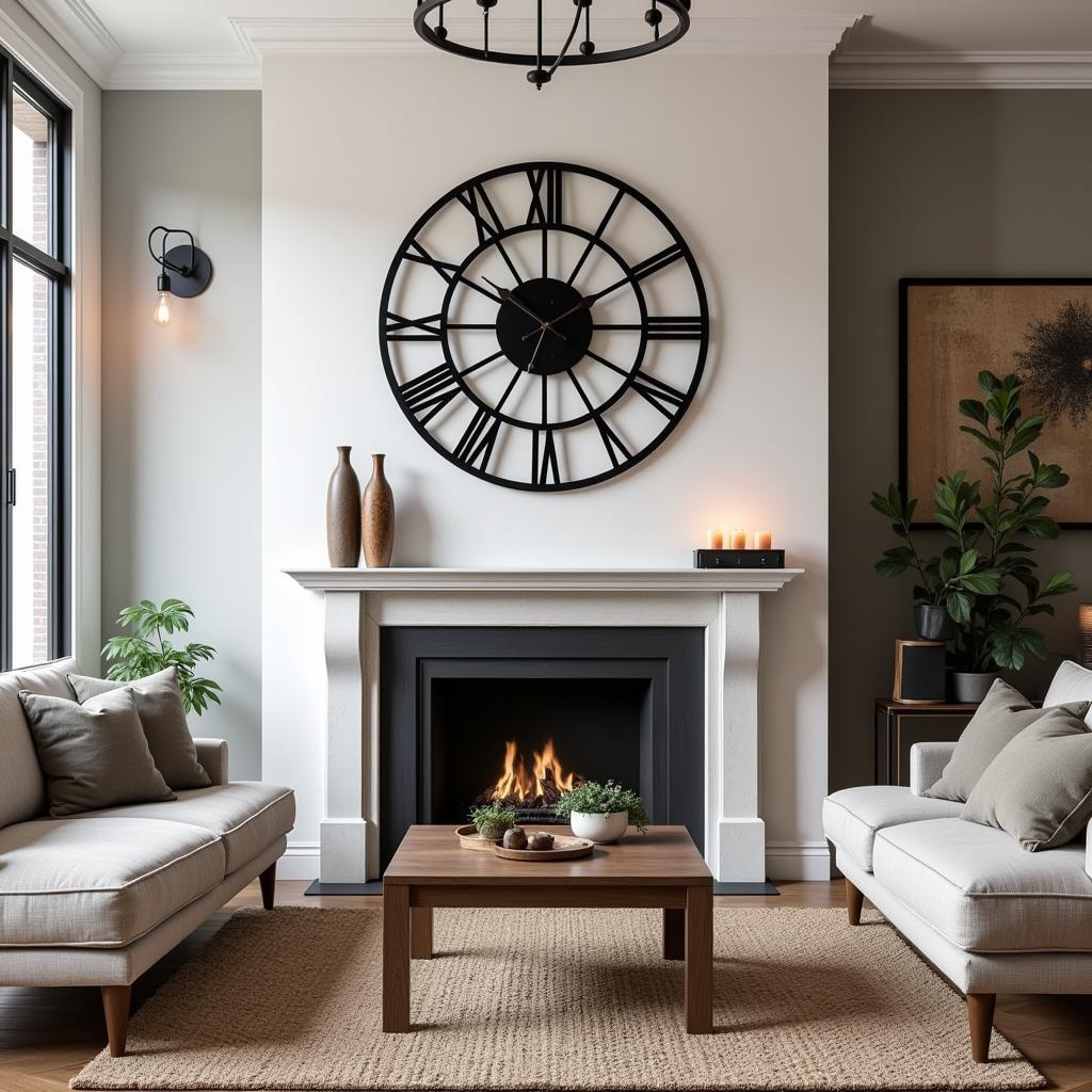 Large Metal Wall Clock in a Living Room