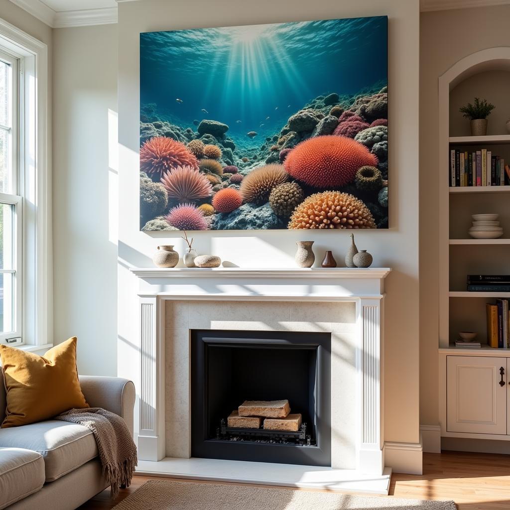 Large ocean art in a living room setting