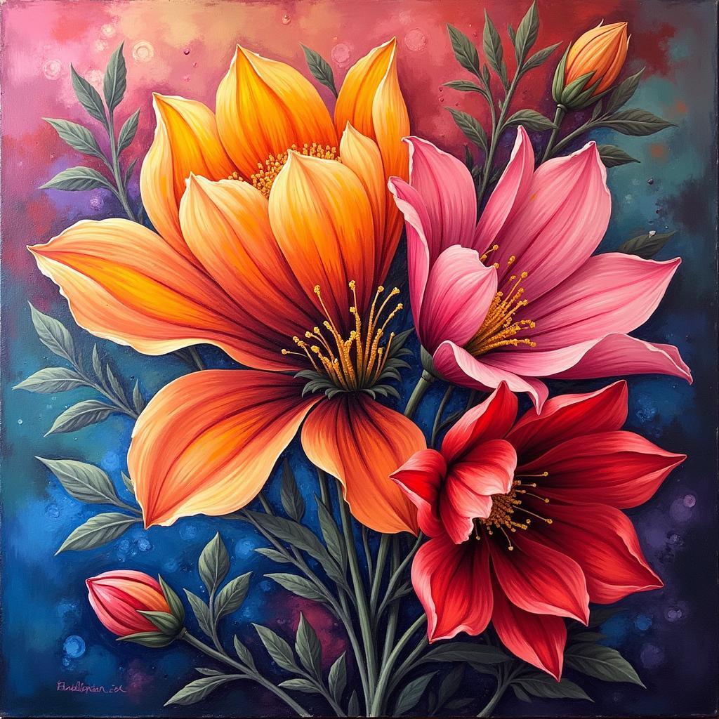 Large Scale Floral Artwork on a 48x60 Canvas