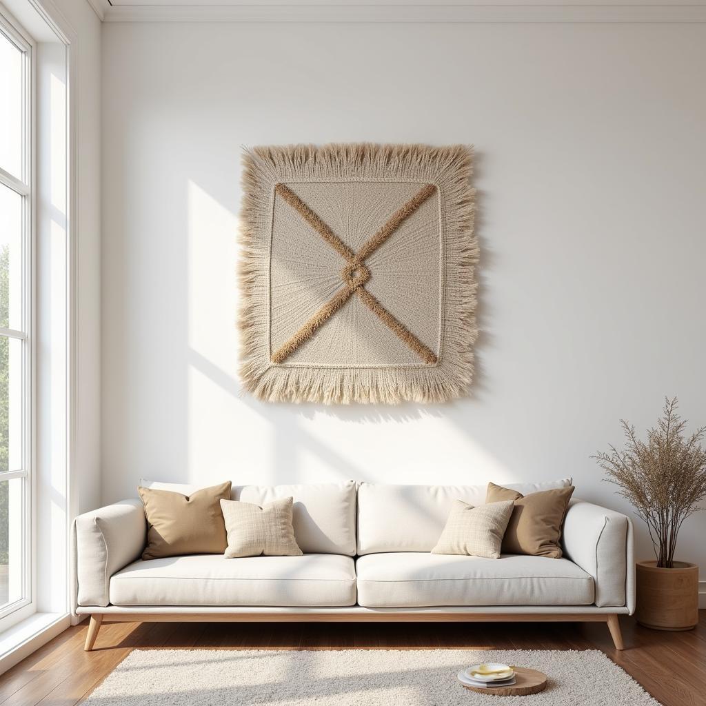 Large Woven Wall Art in a Living Room Setting