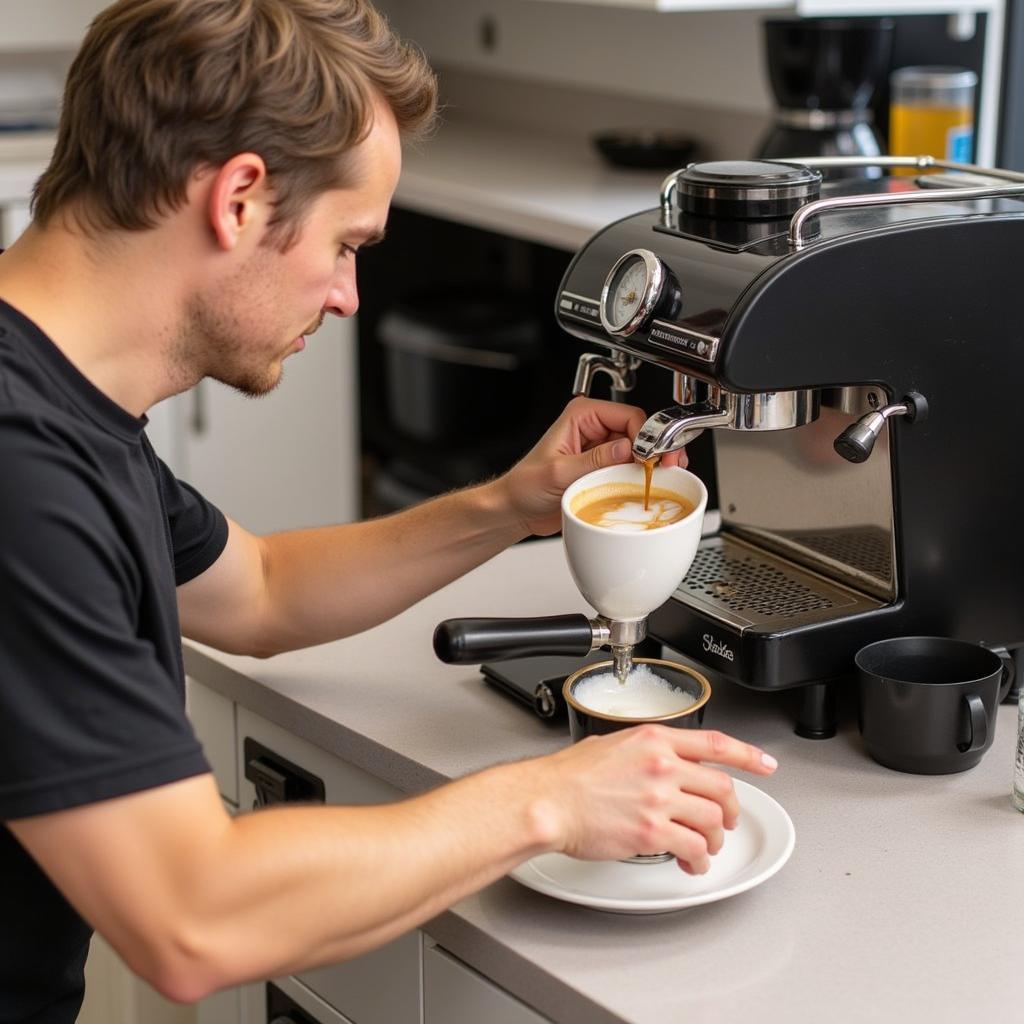 Milk steaming technique demonstrated in a Denver latte art class