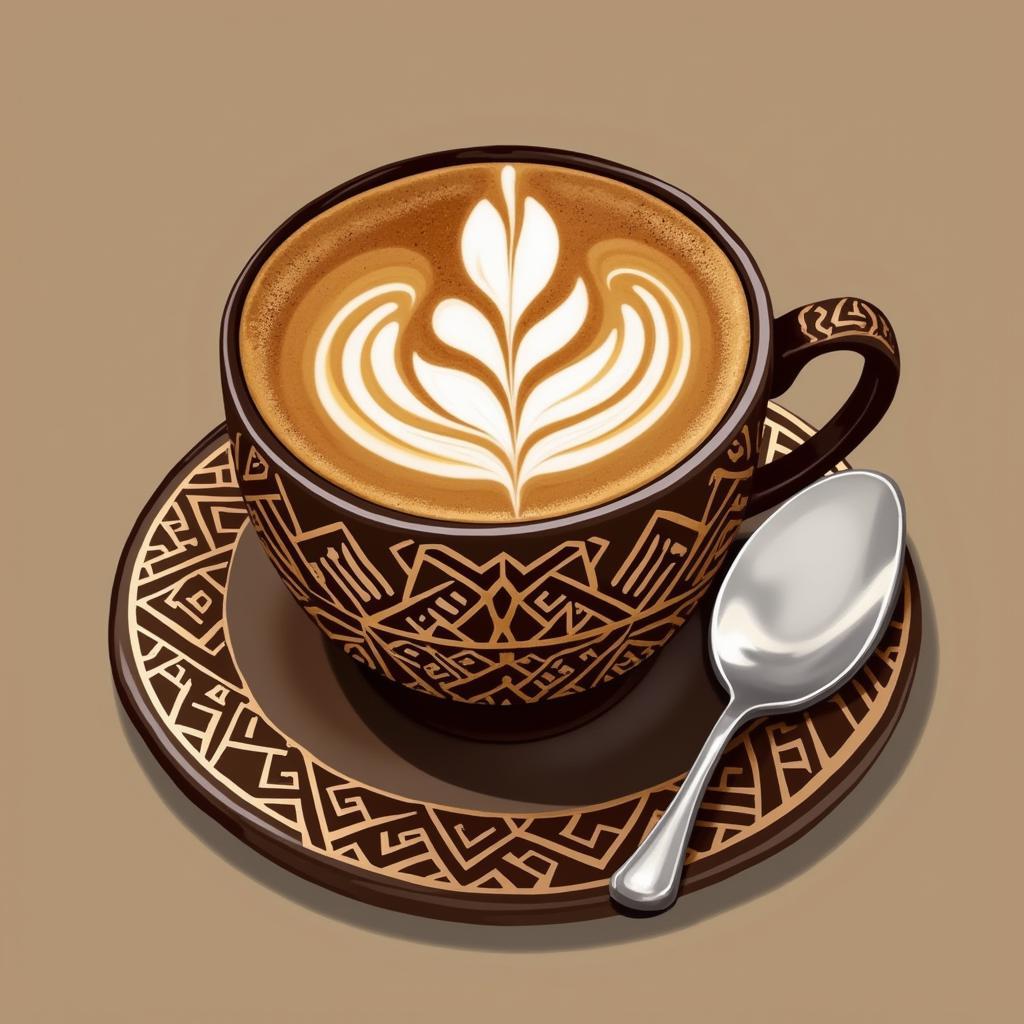 Coffee art created with templates, showcasing layered designs and intricate details.