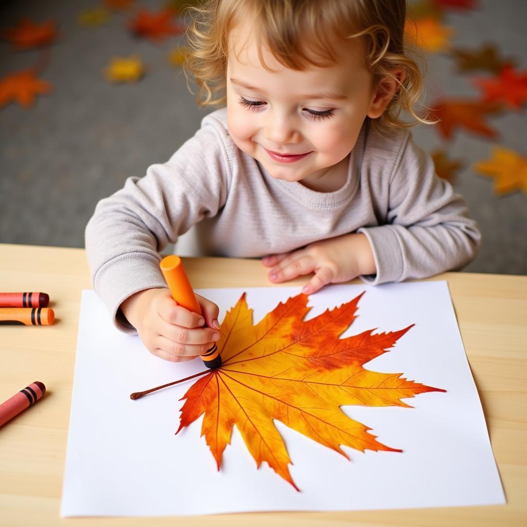 Infant Creates Leaf Rubbing Artwork