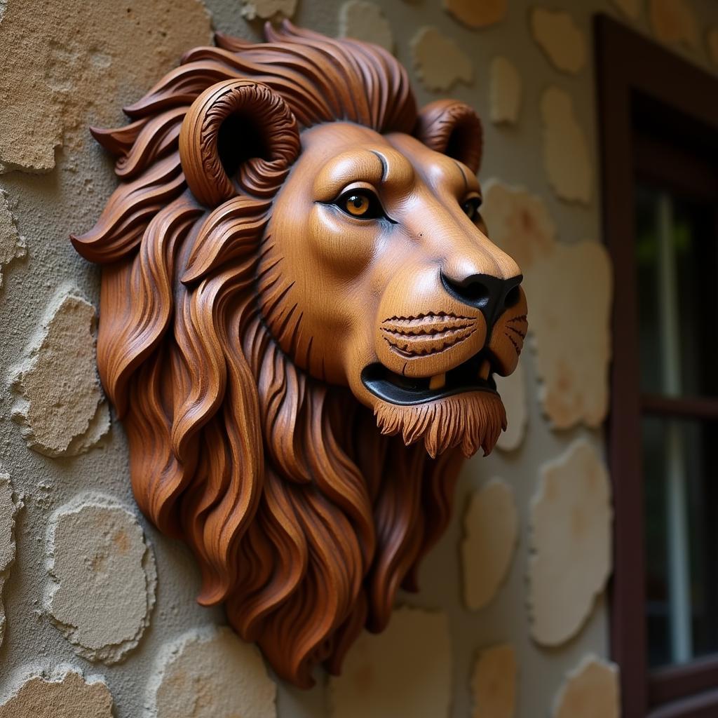 Intricate Leo Wood Carving Wall Art