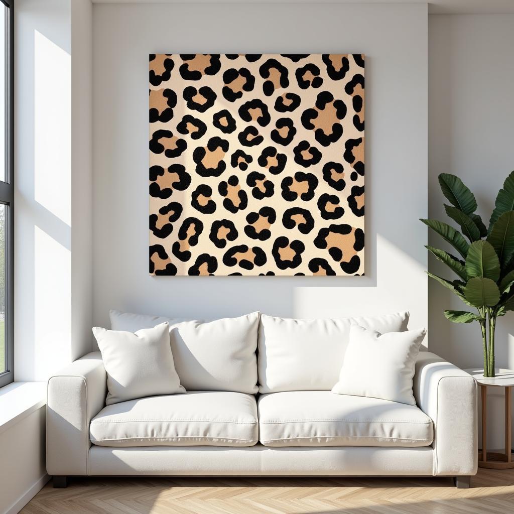 Leopard Print Canvas Wall Art in a Modern Living Room