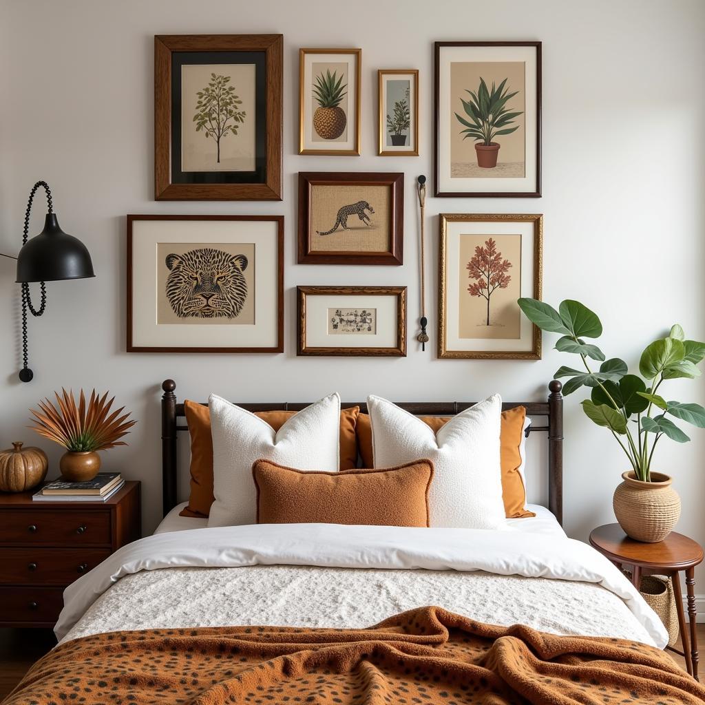 Leopard Print Gallery Wall in a Bohemian Bedroom