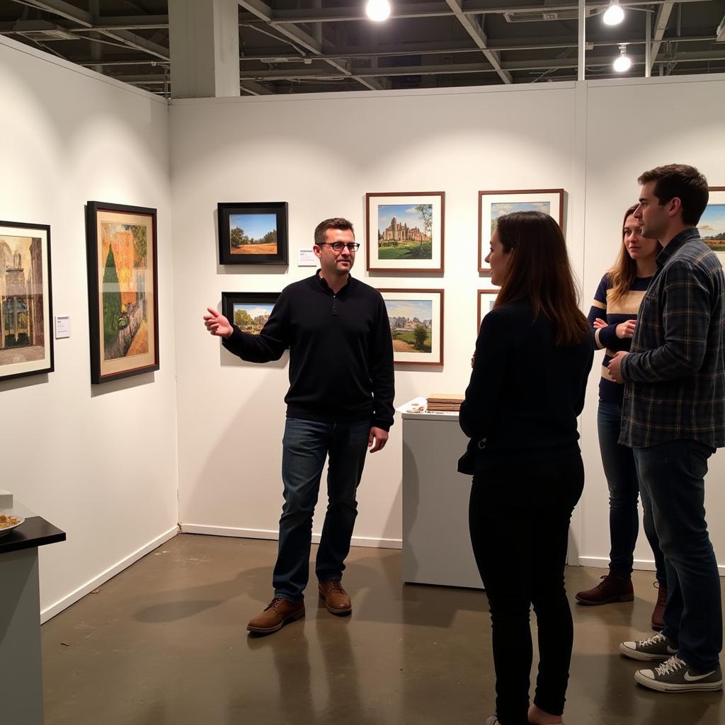 Artist interacting with visitors at the Levis Commons Fine Art Fair