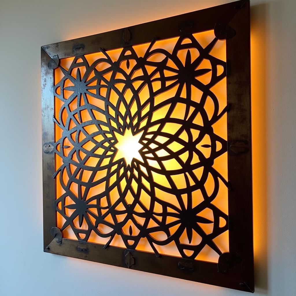 Lighted Metal Wall Art with Abstract Geometric Design