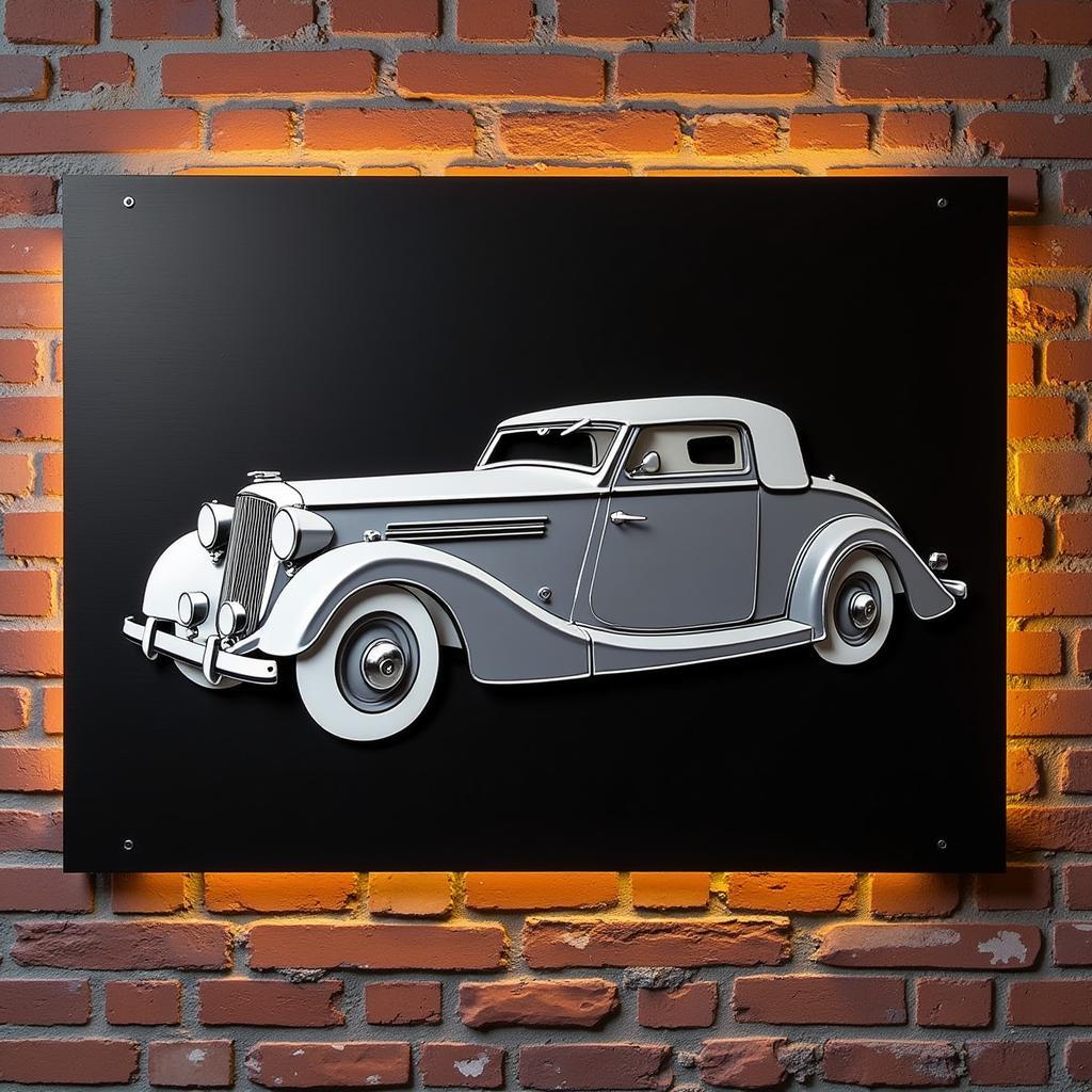 Lighted Metal Wall Art with Art Deco Car Design