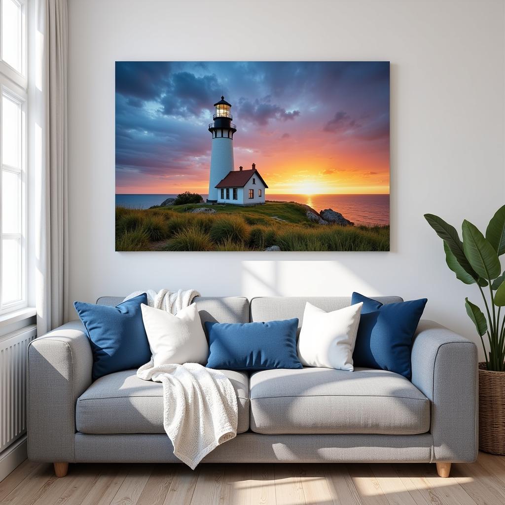 Lighthouse Canvas Art in a Living Room Setting