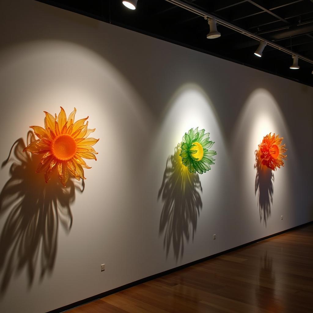 Different lighting techniques for wall art sculptures made of glass