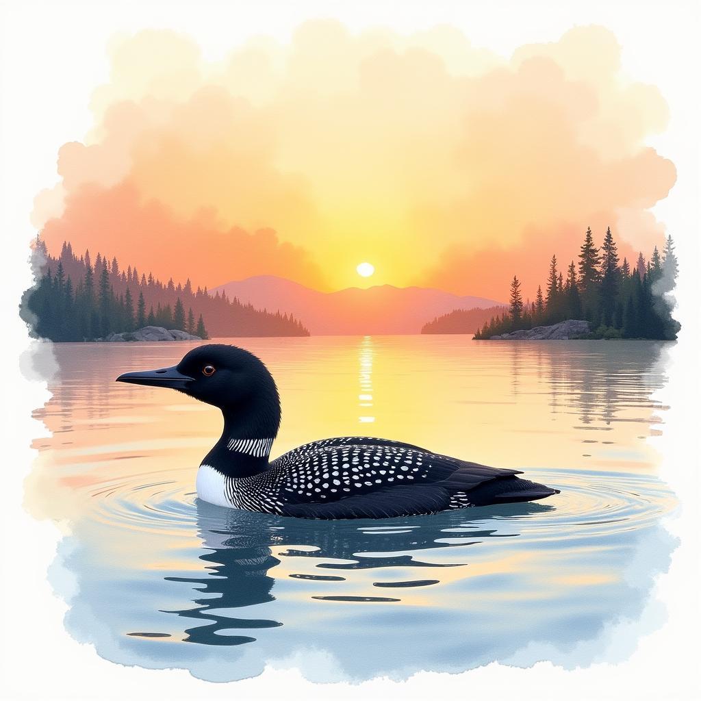 Loon Art: Watercolor Painting of a Loon on a Lake