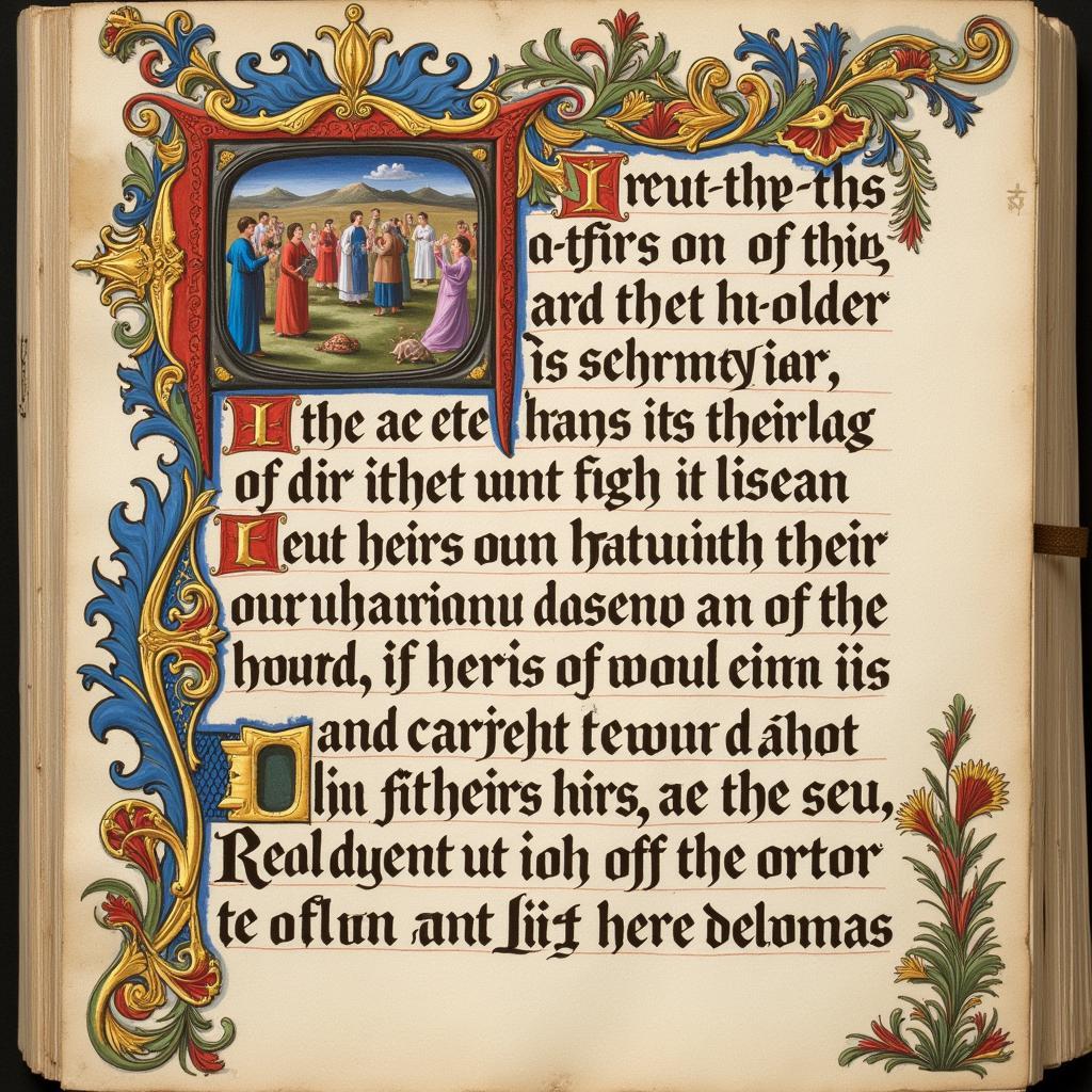 Illuminated Manuscript Featuring Lord's Prayer Calligraphy