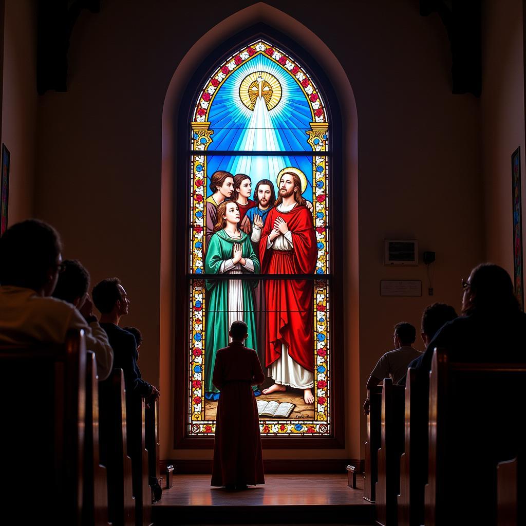 Stained Glass Window Depicting The Lord's Prayer