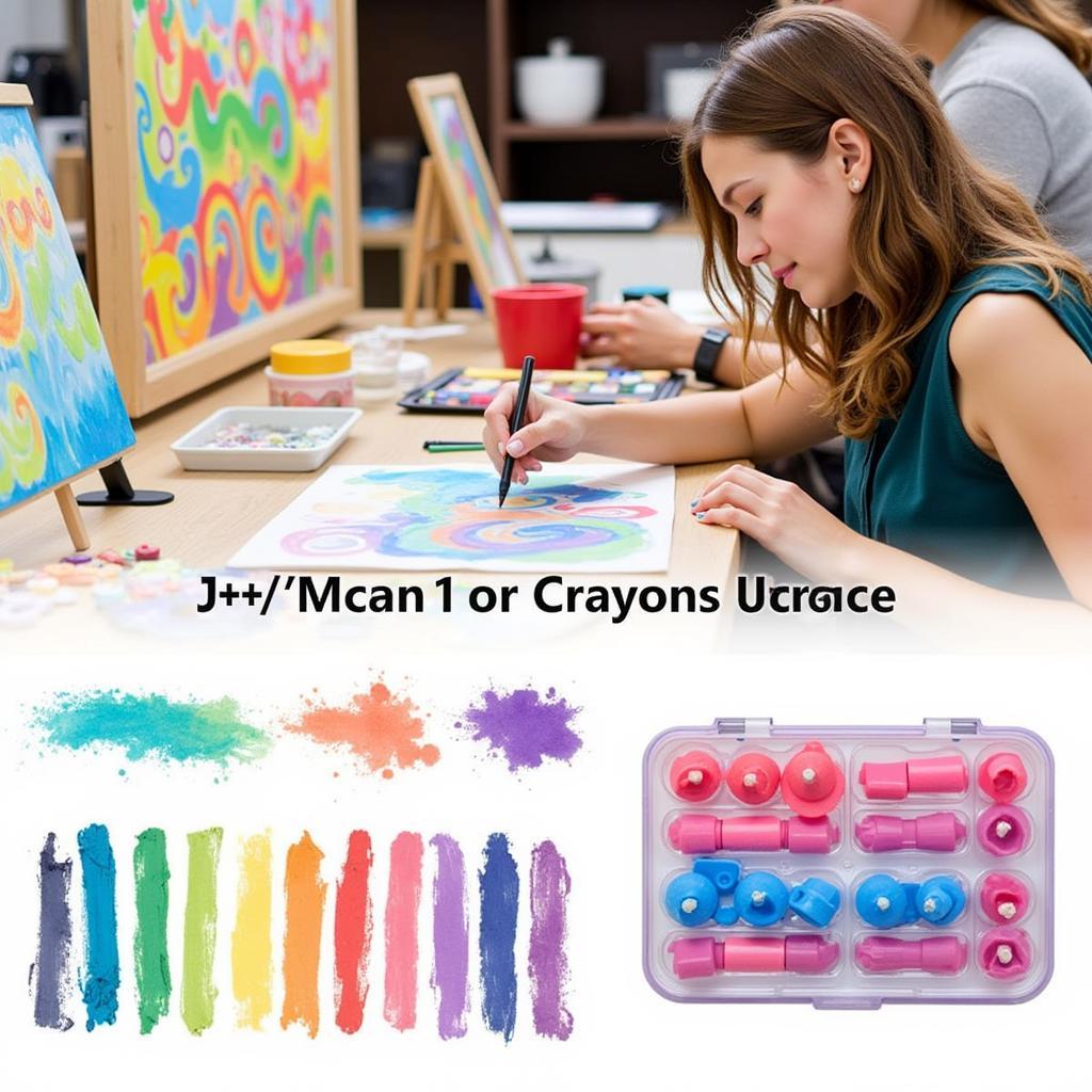 Artist using Lucky Art Crayon Factory watercolor crayons