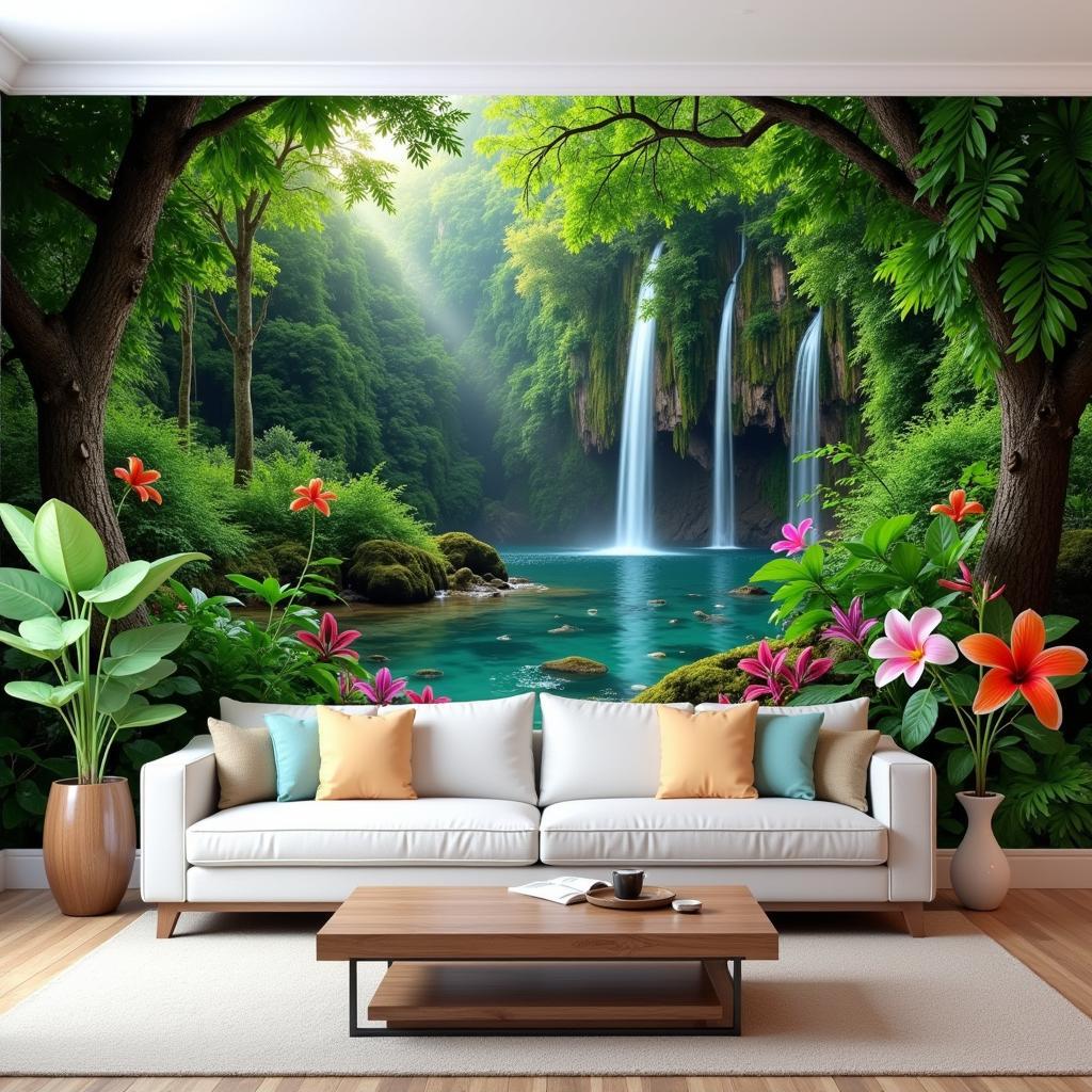 Lush Green Jungle Wall Art Transforming a Living Room