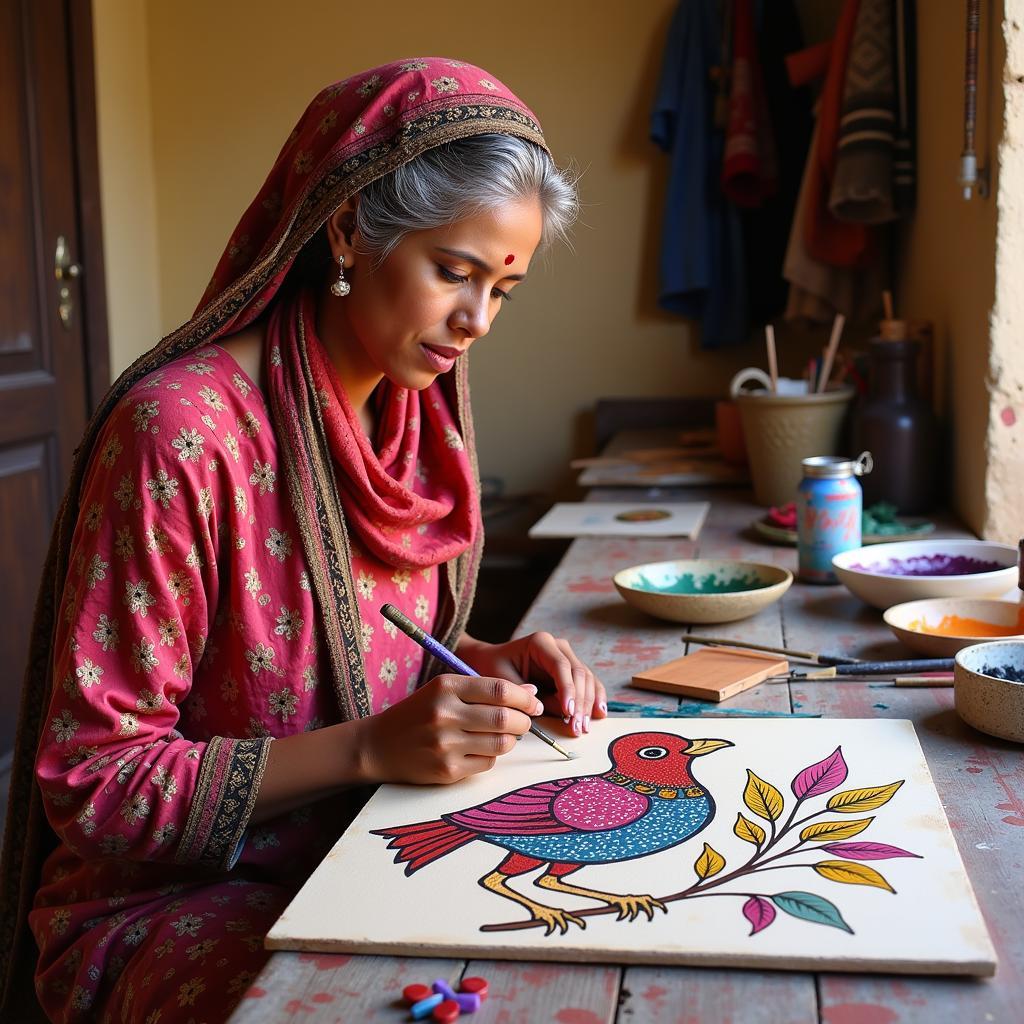 Madhubani Bird Painting with Natural Dyes