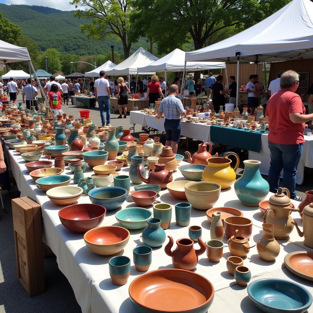 Colorful Pottery Display at Maggie Valley Festival