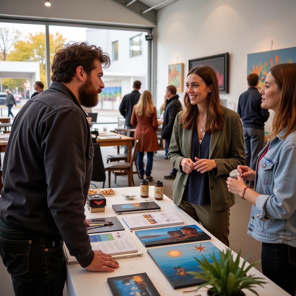 Artist Interacting with Visitors at a Maine Art Festival