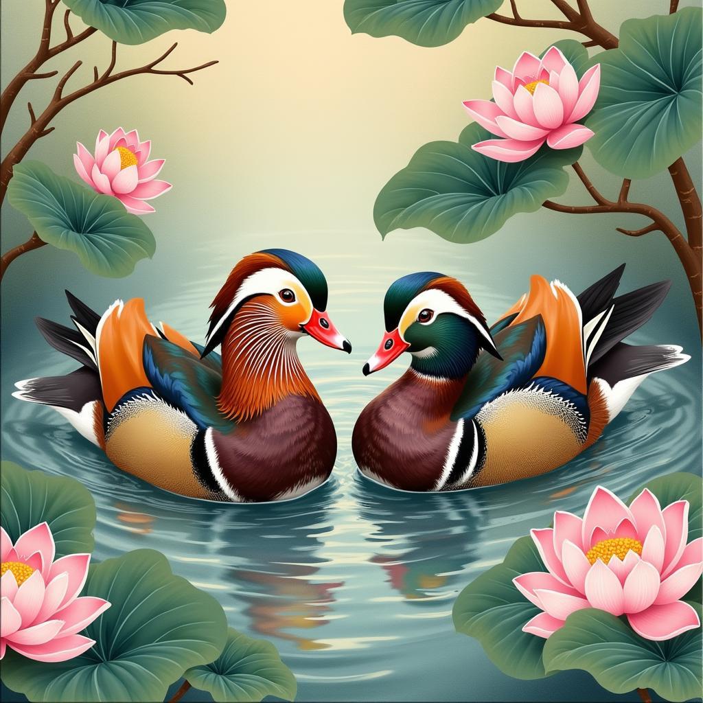 Mandarin Duck Pair in Traditional Chinese Painting