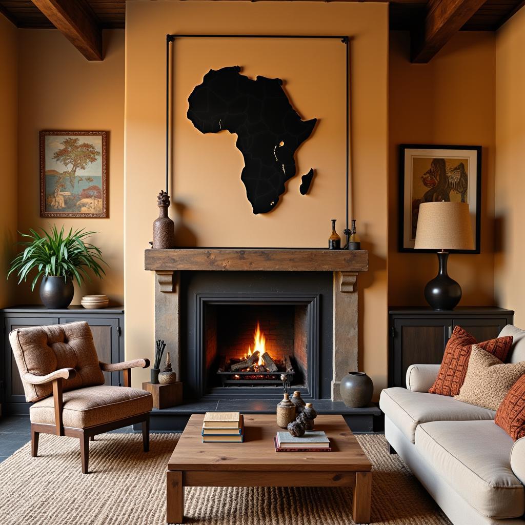 Map of Africa Wall Art in a Living Room Setting