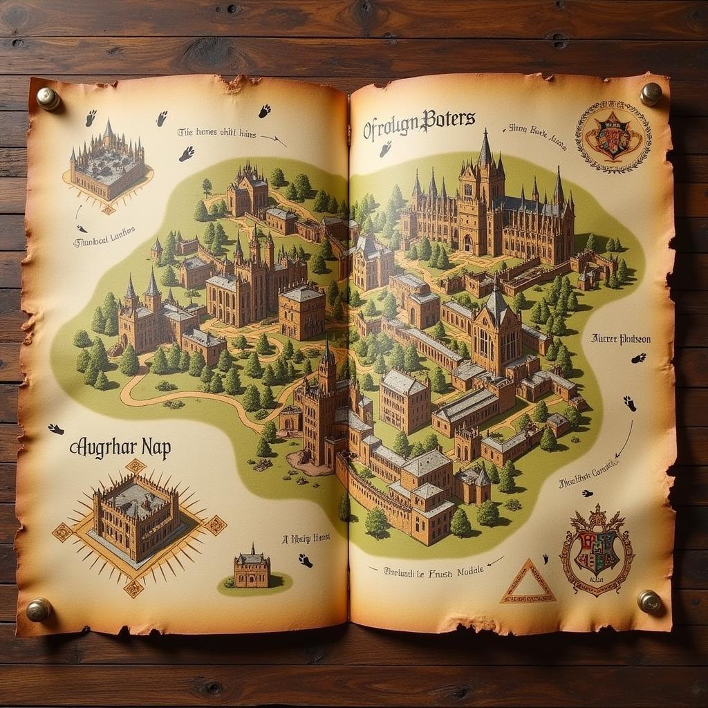 Marauder's Map Hogwarts Spying: A Detailed Illustration of the Magical Map and its Use in Spying Activities Within Hogwarts Castle