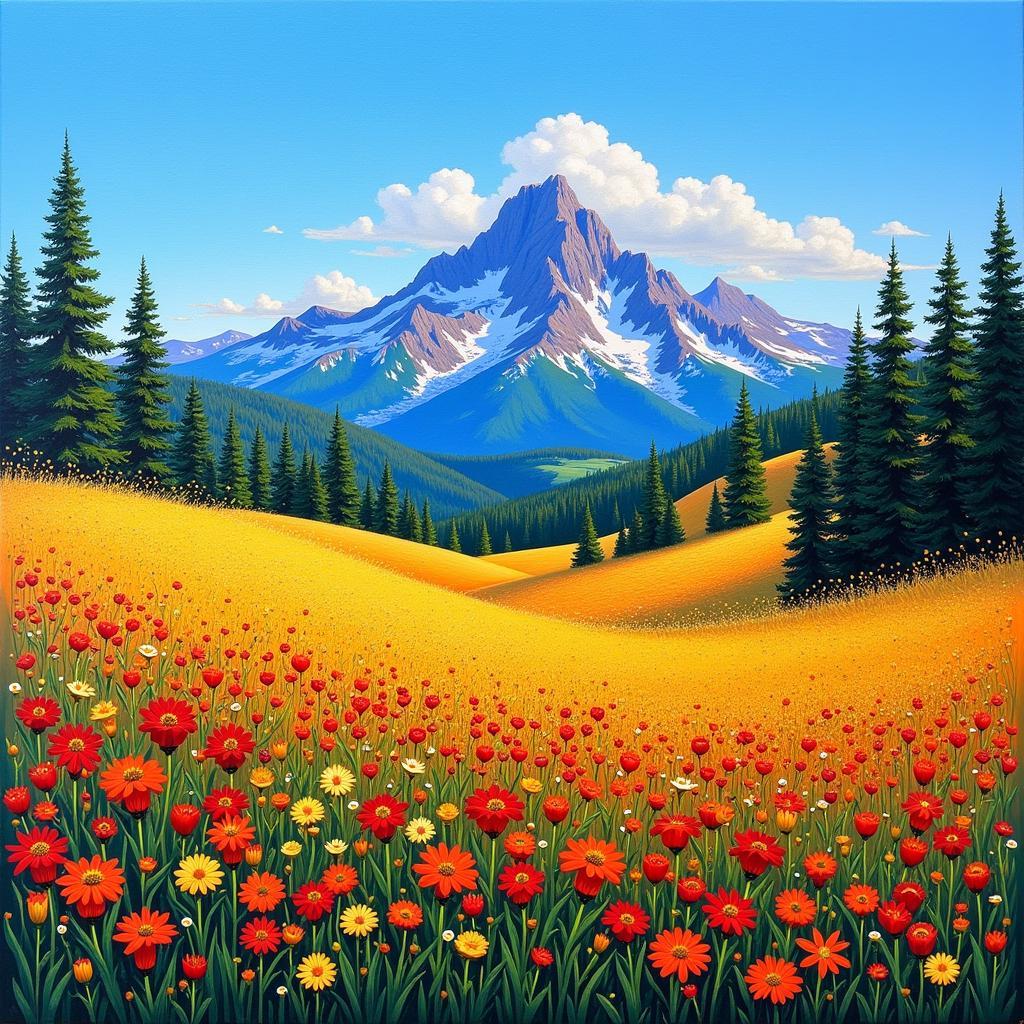 Maria's vibrant landscape painting, showcasing her mastery of color and texture.