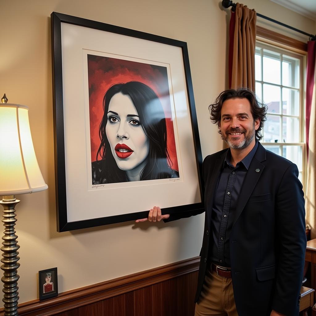 Marilyn Manson Art Collector Displaying a Watercolor Piece