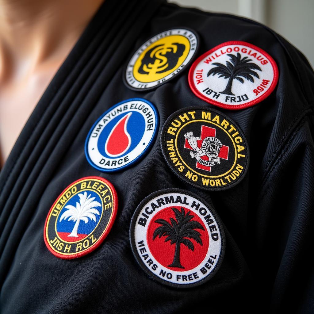 Martial arts patches displayed on a uniform