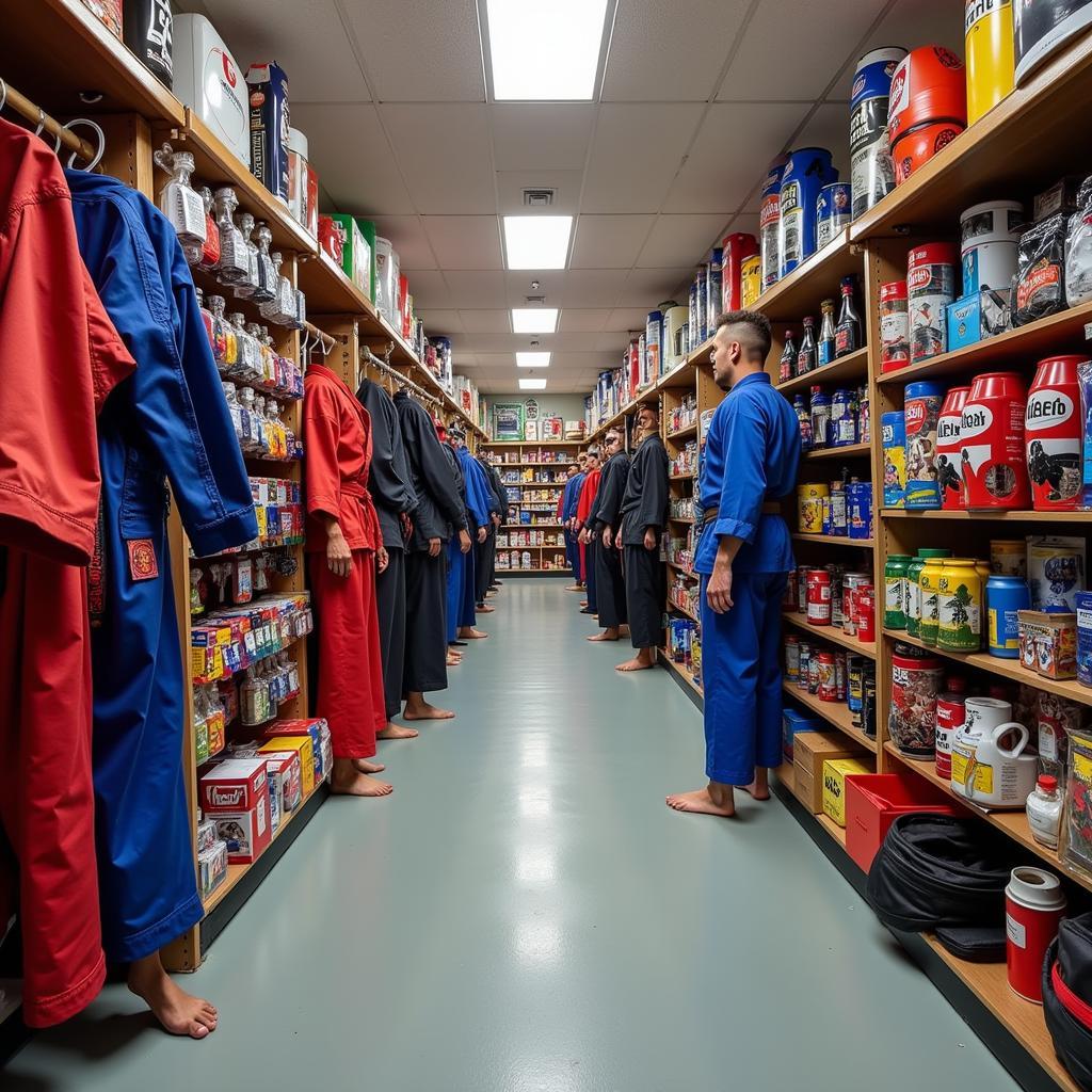 Inside a Martial Arts Store with Various Equipment