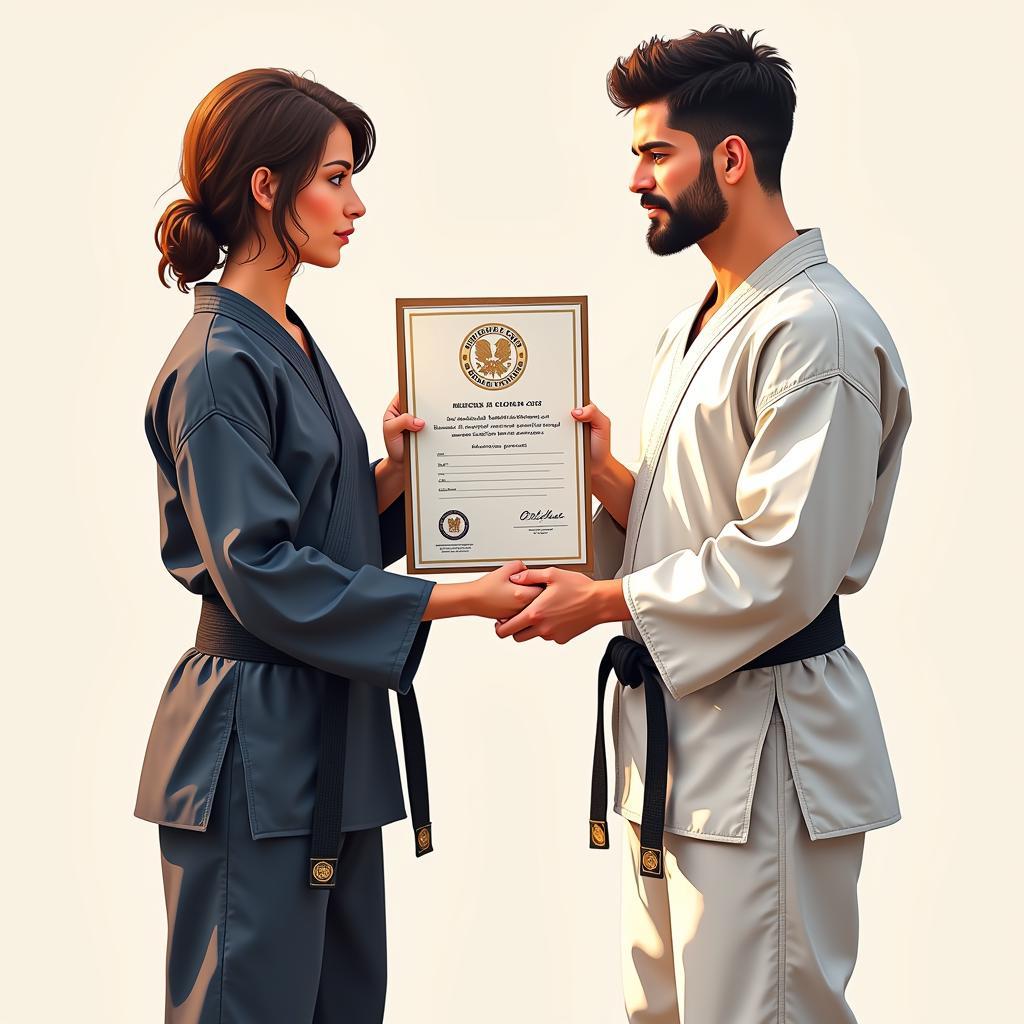 Martial Arts Student Receiving a Certificate