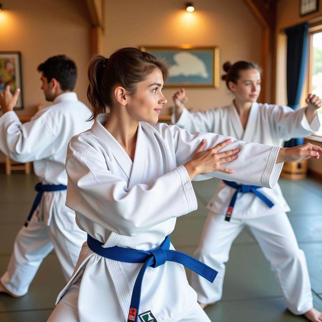 Martial Arts White Belt Practice in Dojo