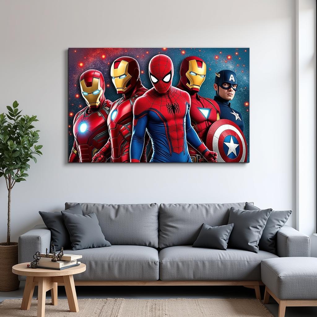 Marvel wall art canvas in a modern living room setting