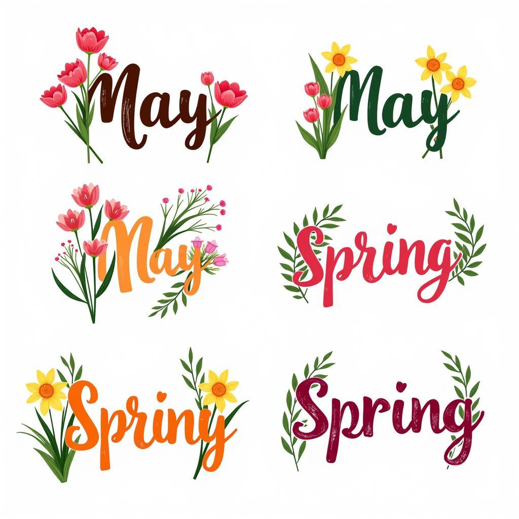 May word art featuring spring floral designs