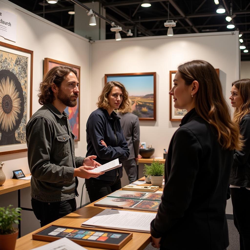 Artist interacting with visitors at Medina Art in the Park