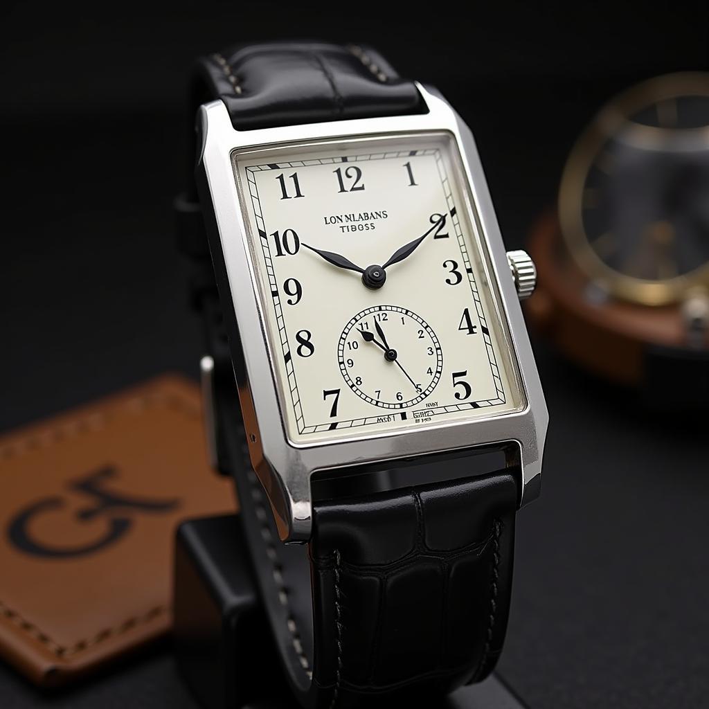 Mens Art Deco Watch with Chrome Case and Rectangular Shape