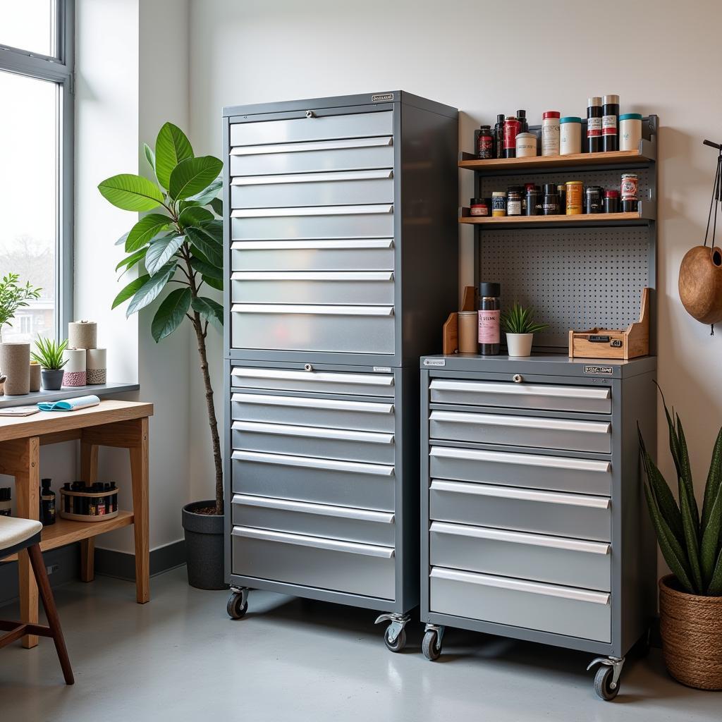 Durable Metal Art Supply Storage Cabinets for Messy Studios