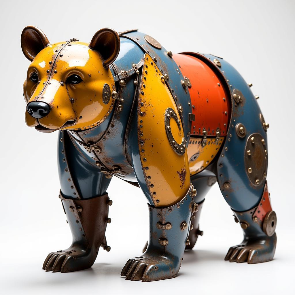 Metal Bear Sculpture Pop Art Made from Recycled Materials