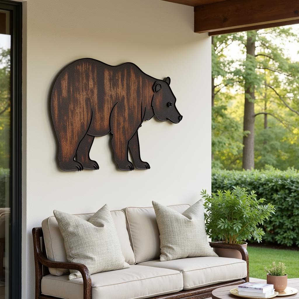 Metal Bear Wall Art on Outdoor Patio