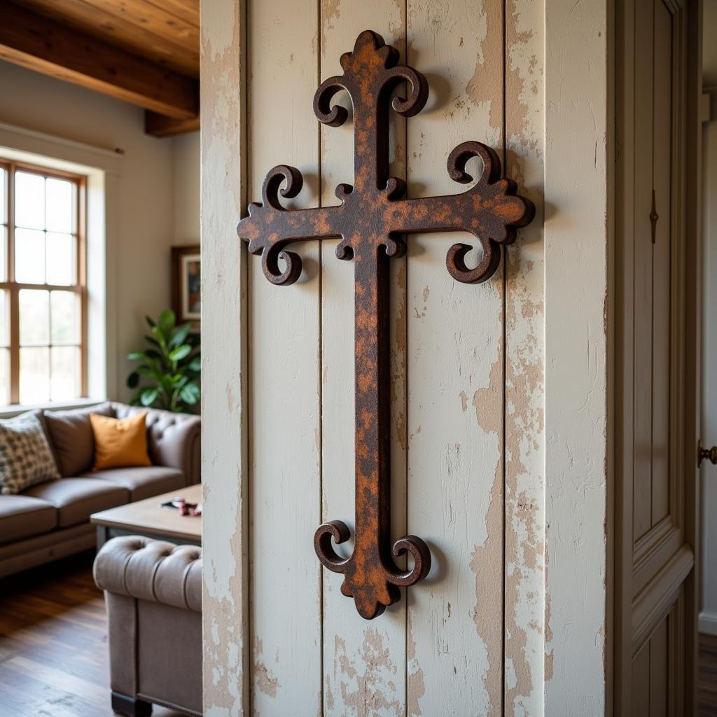 Metal Cross Wall Art in Rustic Farmhouse Decor